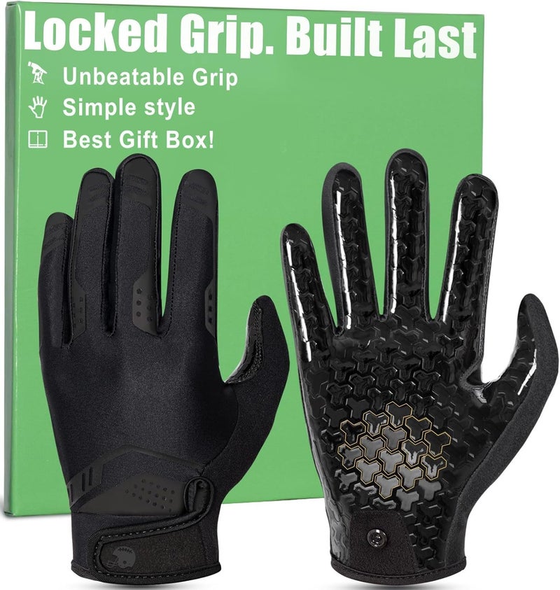 Pixel Panda Football Gloves Adult Youth, Black White Receiver Football Gloves Men with Pro-Grade Sticky Grip, Breathable Wide Receiver Glove Gifts for High Training Performance - Image 1